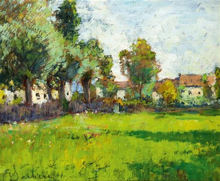 SACHERI GIUSEPPE Genova 1863 - 1950 Pianfei (CN) "Primavera a Pianfei" 1946...