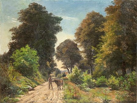 PITTORE ANONIMO DELL'800 "Contadino tra i boschi" 85x110 olio su tela