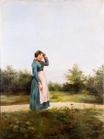 FERRONI EGISTO Lastra a Signa (FI) 1835 - 1912 "Pensieri lontani" 77x58 olio...