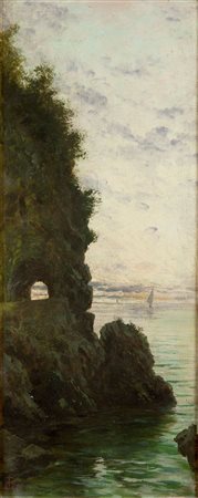 BO GIACINTO Torino 1832 - 1925 Montanaro (TO) "Scorcio" 67x28 olio su...