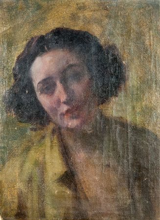 PIZIO ORESTE Torino 1879 - 1938 "Donna con camicia verde" 34x26 olio su telina