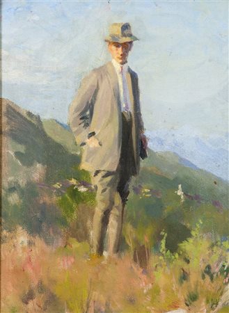 PIZIO ORESTE Torino 1879 - 1938 "Gentiluomo in campagna" 35x27 olio su...
