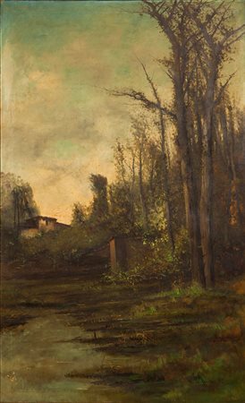 AUTORE NON IDENTIFICATO "Paesaggio campestre" 1889 150x90 olio su tela Firma...