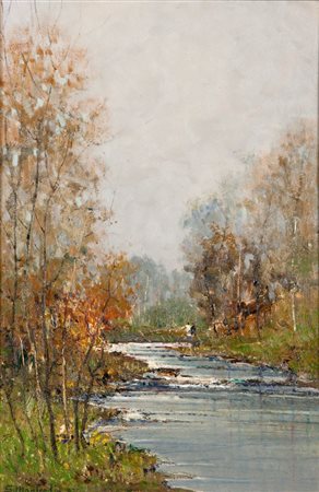 MANFREDI SERGIO Torino 1932 "Rive del torrente Sessi" 1976 45x30 olio su...