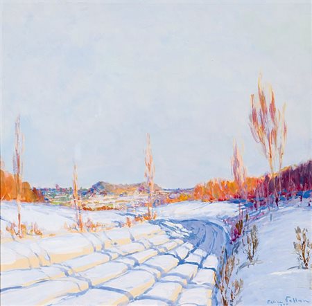 VELLAN FELICE Torino 1889 - 1976 "Prime nevi" 1928 28x28 tempera su...