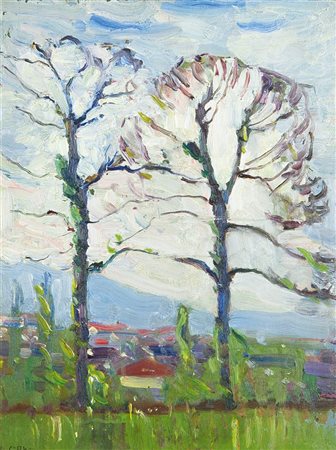 RHO CAMILLO Alessandria 1872 - 1946 Pecetto (TO) "Gli alberi" 34x26,5 olio su...