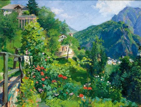 ROSSI ALBERTO Torino 1858 - 1936 "Paesaggio boschivo con casa" 33x43 olio su...