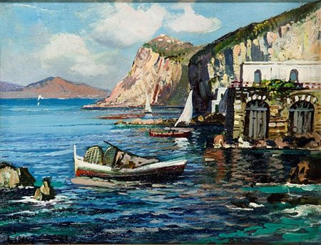 LINO GUSTAVE F 1893 - 1961 "Capri" 20x26 olio su tavoletta Opera firmata e...