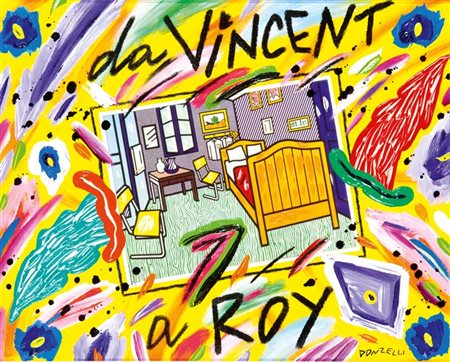 DONZELLI BRUNO Napoli 1941 "Da Vincent a Roy" 40x50 olio su tela Opera...