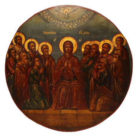 Icona rotonda raffigurante a pentecoste