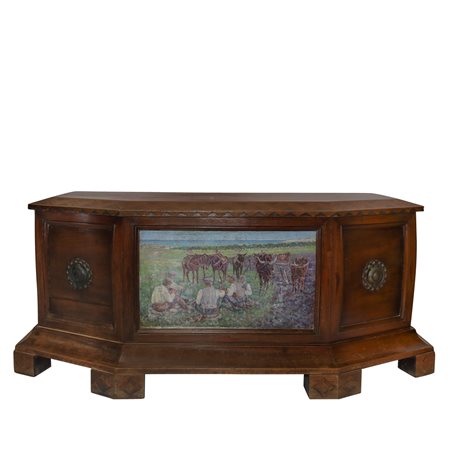 Roberto Rimini (Palermo 1888-1971)  - Cassapanca con dipinto di Roberto Rimini