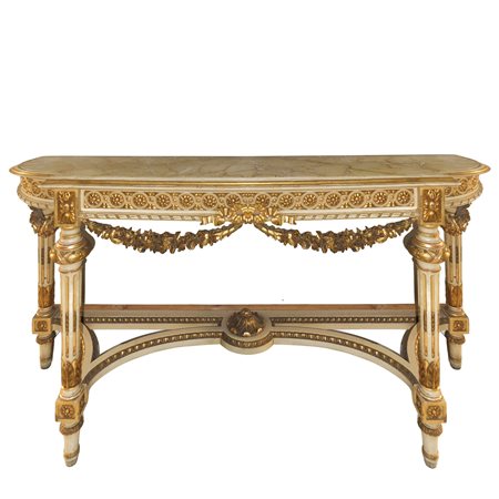 Grande console in legno laccato e dorato, Fine 19° secolo 