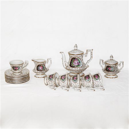 Capodimonte - Servizio da te per 6 persone, con decorazione floreale Limoges , 50s