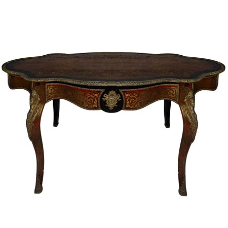 Tavolo boulle con bronzo applicato ai bordi del piano, 19° secolo  France