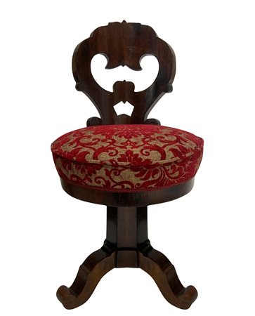 Sedia girevole con tappezzeria in rosso, Luigi Filippo, 19° secolo 