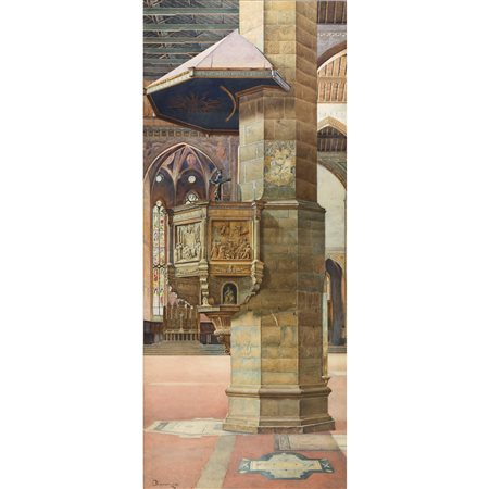 Odoardo Borrani (Pisa 1833-Firenze 1905)  - Interno di chiesa, 1881