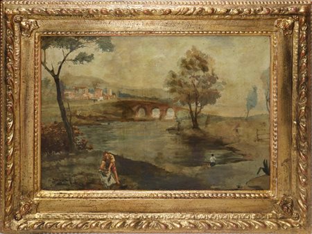 Giuseppe Mazzolani (1842-1916)  - Paesaggio con figure