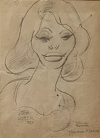 Uberto Bonetti, 'Caricatura di Sofia Loren', 1951