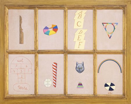 LUCIO DEL PEZZO (Napoli, 1933 - 2020) Giochi felici (anni '70) polittico in 8...