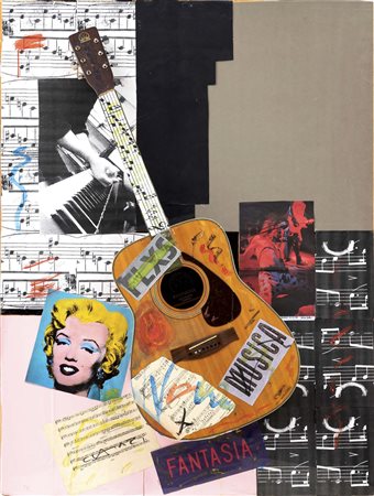 GIUSEPPE CHIARI (Firenze, 1926 - 2007) Chitarra tecnica mista, collage e...