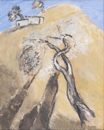 SAVERIO BARBARO (Venezia, 1924 - 2020) Collina bianca ulivo argento 1975 olio...