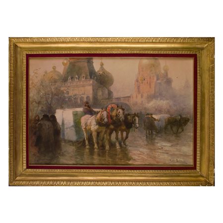 Dipinto di Paolo Sala (Lombardia 1859-Milano 1924), Il trasporto del ghiaccio
