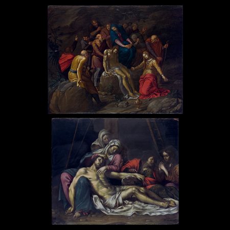 Pittore umbro dell'inizio del XVII secolo, Coppia di tavolette raffiguranti il Compianto sul Cristo morto
