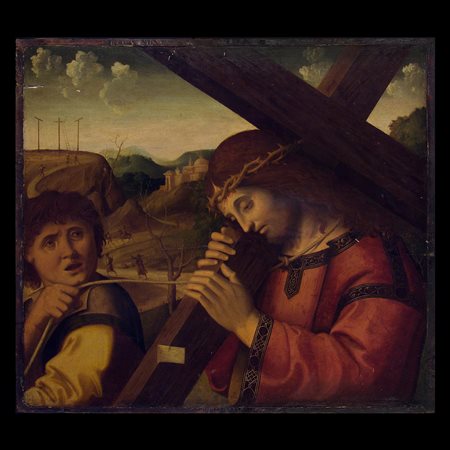 Marco Palmezzano (Forlì, 1459 – 1539), attr.a, Cristo portacroce con un manigoldo