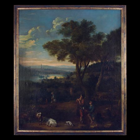 Pittore olandese del XVII secolo, Paesaggio con figure