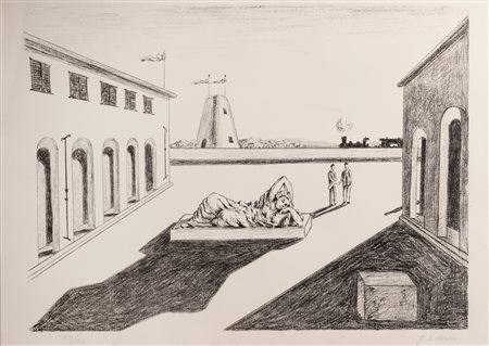 Giorgio de Chirico (Volos 1888-Roma 1978)  - Piazza d'Italia, 1969