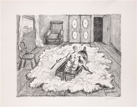 Giorgio de Chirico (Volos 1888-Roma 1978)  - Ebdomero fece in barca il giro della sua stanza, 1968
