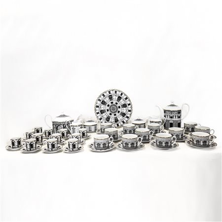 Piero Fornasetti - Servizio da the e servizio da caffè in porcellana per 12, decoro Palladiana. Piero Fornasetti per Rosenthal