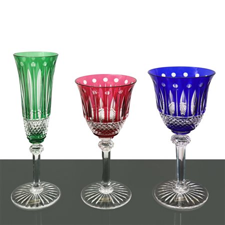 Saint Louis (Francia 1586)  - Servizio di bicchieri in cristallo da 12, totali 36, mod Tommy nei colori  rosso, blue, verde 