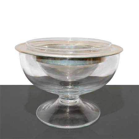 Porta ostriche in vetro trasparente con bordo in argento,  20° secolo