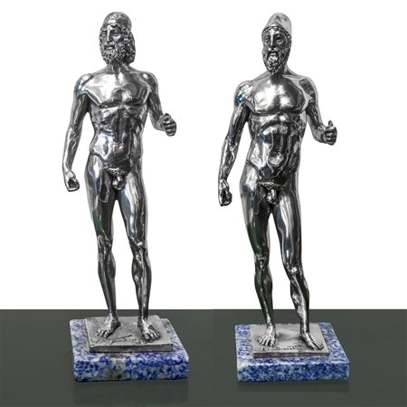 Due figure affiguranti i bronzi di Riace, in bagno d'argento, scultore A. Santini., 20° secolo