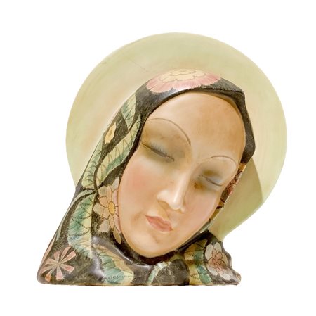 IGNI Fornace Ceramiche Torino (1935 – 1945c.) - Mater Dulcis, volto di Madonna in maiolica policroma, 20° secolo