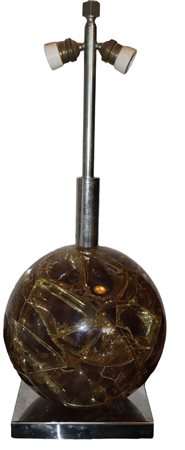 Romeo Rega - Lampada con struttura in metallo cromato e corpo a guida di sfera in plexiglass, 60's