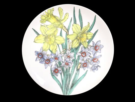 Piero Fornasetti - Piatto in porcellana bianca, serie limitata e numerata (n°10) intitolata "Fiori", 60's