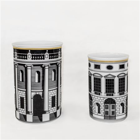 Piero Fornasetti - 2 Vasi in porcellana, decoro Palladiana. Piero Fornasetti per Rosenthal