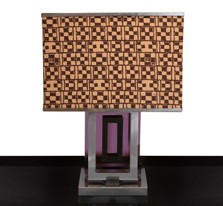 Romeo Rega - Lampada da tavolo con struttura in metallo cromato, 70's