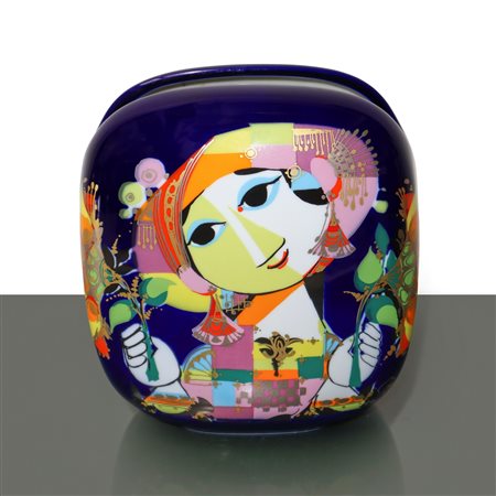 Bjørn Wiinblad Per Rosenthal (Copenaghen 1918-Kongens Lyngby 2006)  - Vaso con raffigurazione di donna con fiori