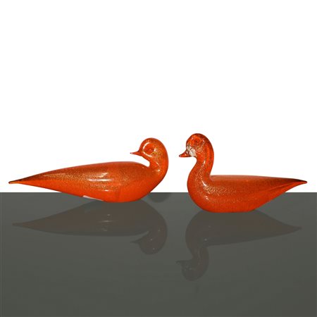 Cenedese Murano - Coppia di uccelli in vetro di Murano, 20° secolo