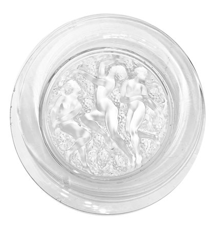 Lalique (1888)  - Grande piatto in cristallo "Côte-d'Or" o "Trois figurines et raisins", France, 20° secolo