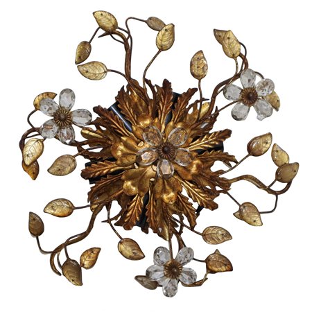 Plafoniera a 6 luci in metallo dorato con cristalli molati