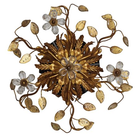 Plafoniera a 6 luci in metallo dorato con cristalli molati