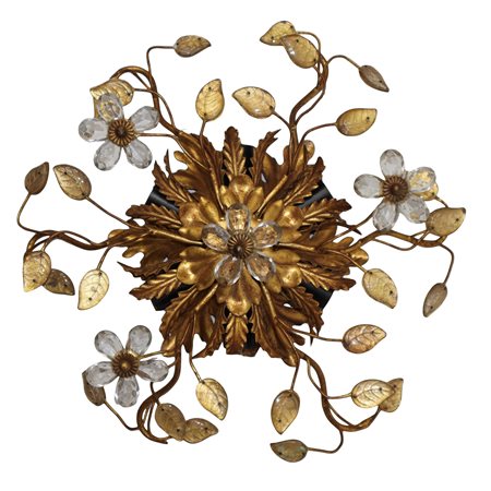 Plafoniera a 6 luci in metallo dorato con cristalli molati
