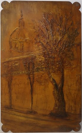 G. Belfiore - Panello decorativo raffigurante scorcio della cattedrale di Catania