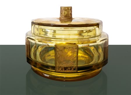 Biscottiera di cristallo nei toni giallo e dorato