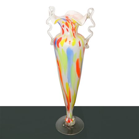 Vaso in vetro di Murano nei toni del blu e dell'arancione