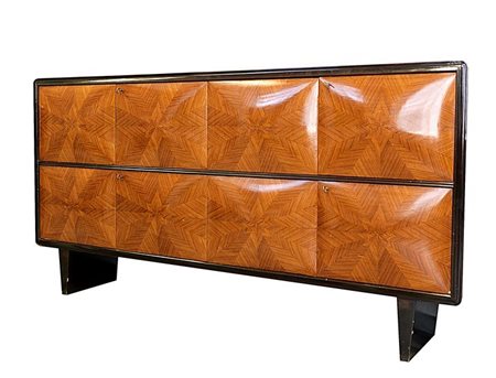 CREDENZA Credenza a otto sportelli impiallacciata a marquetterie in teak con...